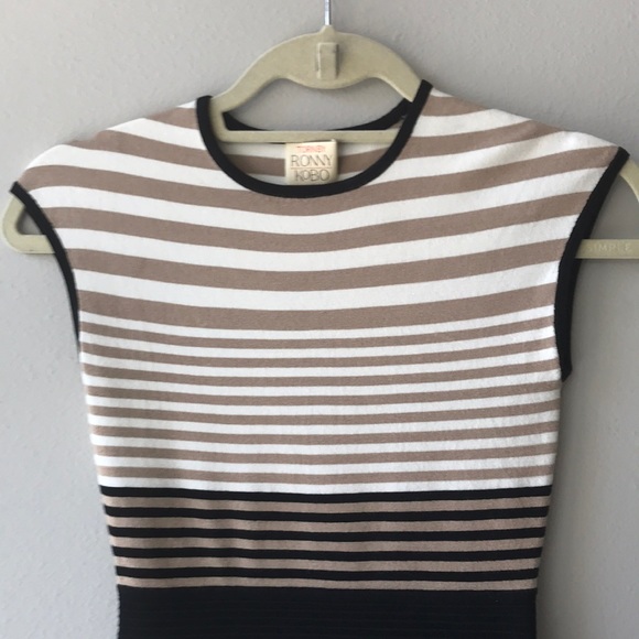 Torn by Ronny Kobo neutral fitted striped dress - Picture 2 of 7